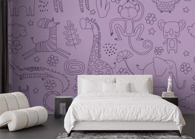 Vector Seamless Safari Pattern with cute Giraffes. Wall mural