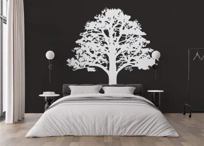 Vector design of an old oak tree silhouette with a combination of roots that say Oak. Wall mural