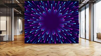 big data analysis gradient neon purple cyan blue burst flare wave radial energy. retro modern technology Wall mural