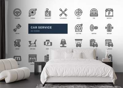 Car service maintenance repair automotive detailed outline line icon set Wall mural