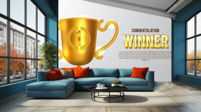 golden trophy. winner announcement on stage for olympic or sport game. poster template. champion for victory Wall mural