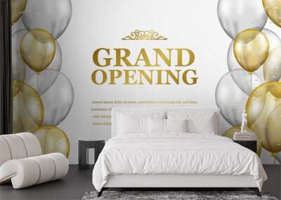 Grand opening elegant luxury with flying 3d golden and silver transparent balloon party celebration Wall mural