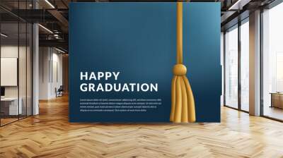 Happy graduation banner decoration with tassel cap yellow golden cute 3d for education Wall mural