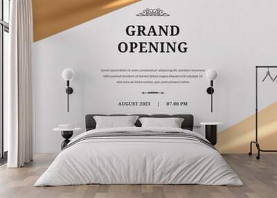 Luxury elegant grand opening poster template with frame golden shiny satin fabric element Wall mural