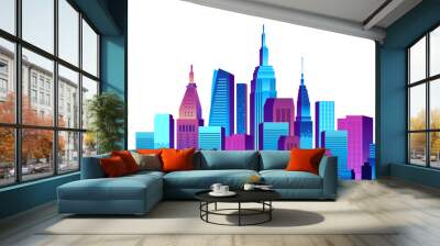 urban big city building skyscraper pop gradient modern color landscape scene illustration Wall mural