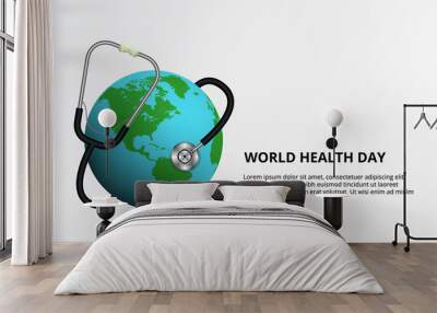 world health day. Stethoscope wrapped the globe illustration. Save the world Wall mural