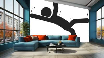 Isolated pictogram stickman falling due accident, injury, worker safety height sign Wall mural