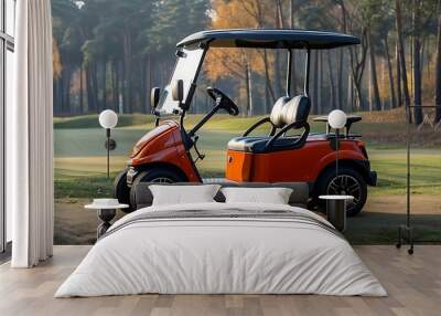 golf cars parked on the golf course Wall mural