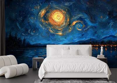 Starry Night is an oil painting on canvas in the style of Van Gogh Wall mural