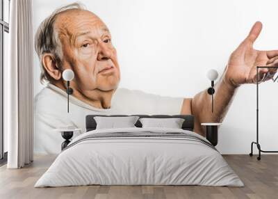 elderly expression emotion sad wisdom happy shock isolated in white Wall mural