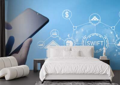 Concept of SWIFT.  Financial technology. Banking. Payment system Wall mural