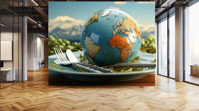 Globe on a plate. Wall mural