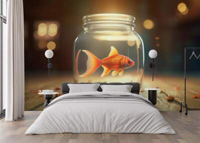 Gold fish in glass jar. Generative Ai Wall mural