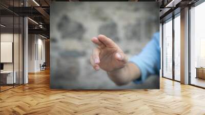 Human hand touching in empty screen. Wall mural