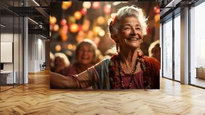 Joyful group of seniors showing vitality while dancing. Wall mural