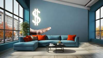 Man hand holding dollar sign. Wall mural