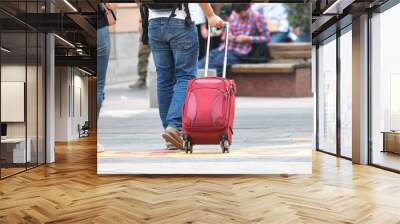 Man with luggage on a city street. Travel. Vacation Wall mural