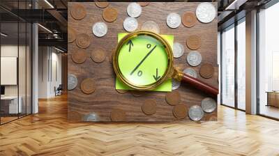 Percentage symbol on sticky note with a coins. Wall mural