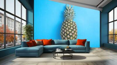 Pineapple on a blue background. Wall mural