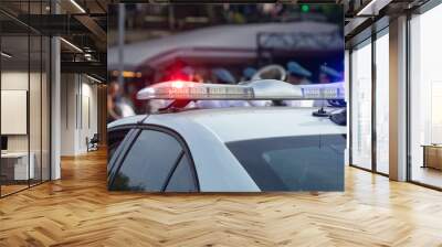 Police car in the city at daytime. Wall mural