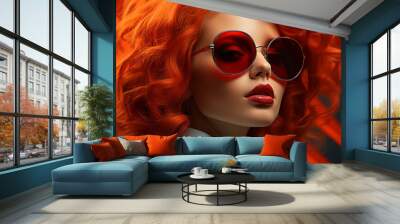 Portrait of woman in red hair. Wall mural