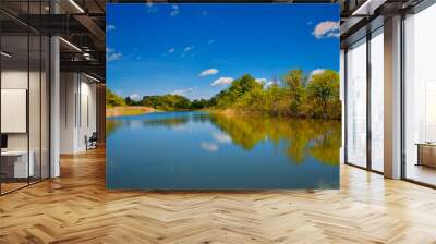 The beautiful Tisza lake with a nice cloudscape and a nice reflection on the water Wall mural