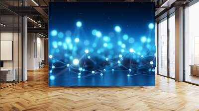 abstract blue lights dots linked by wire background Wall mural