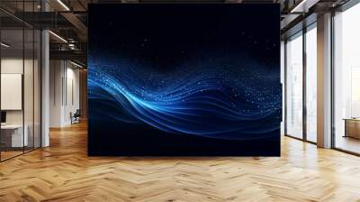 abstract dots blue waves on black background, digital ocean of datas in digital network Wall mural