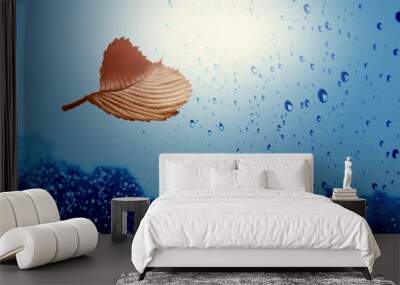 Autumn sheet tree flies in rain Wall mural