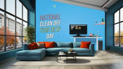 National clean off your desk day template. computer on modern work desk. modern design Wall mural