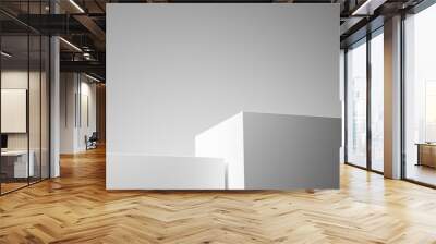 modern white podium or pedestal for product showcase. boxes shapes pedestal. white background. empty Wall mural