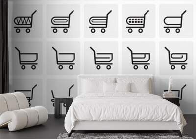 Shop cart icons set on squares background for graphic and web design. Simple vector sign. Internet concept symbol for website button or mobile app. Wall mural