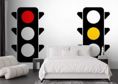 Traffic control light signal with red, yellow and green color flat icon. Signal traffic light in vector design flat style Wall mural