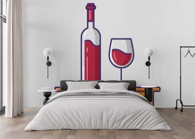 wine bottle and glass Wall mural