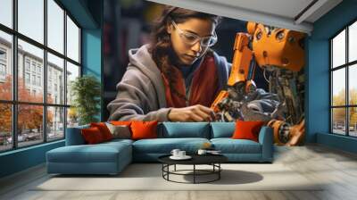 Young girl in robotics Wall mural