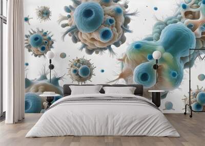 Molecules of candida auris fungal infection, macro. Watercolor illustration. Wall mural