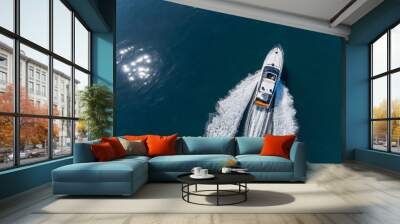 Aerial view of speed boat. Wall mural