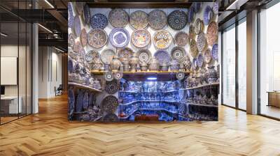 ceramics shop, medina of fez, fes, fez el bali, morocco, north africa, souk, bazaar Wall mural