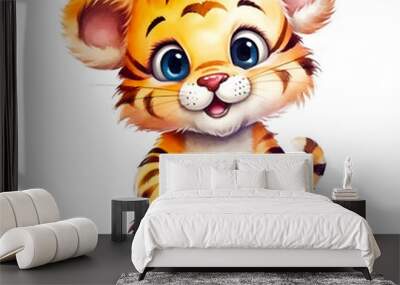 Cute baby tiger watercolor clipart, isolated, transparent background, created with Generative AI technology Wall mural