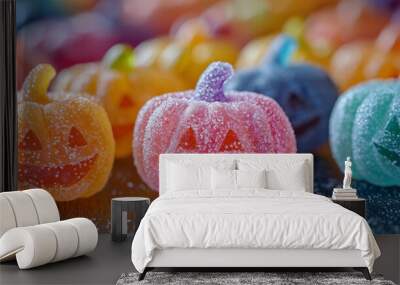 Halloween jelly candies multicolored macro close up with sugar Wall mural