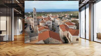 Iconic aerial scenery over the old historical town of Areopoli Lakonia, Greece -  Mani Peninsula Peloponnese - drone aerei view old historic traditional village  Wall mural