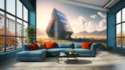 Clean REnewable green energy factory of the future illustration generative ai Wall mural