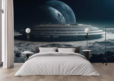 football stadium on the two moon distant galaxy background illustration generative ai Wall mural