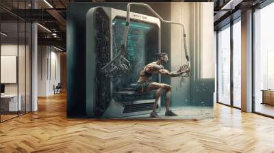 gym of future people is tied to the machine illustration generative ai Wall mural