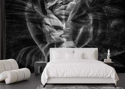 Light rays inside Arizona Antelope Canyon in b&w Wall mural