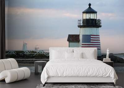 lighthouse of nantucket harbor view at sunset Wall mural