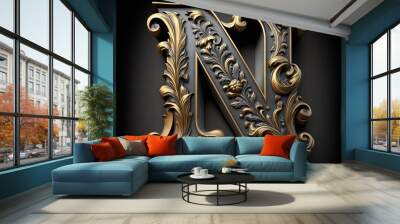 N 3d medieval letter Medieval style alphabet collection letter illustration generative ai Wall mural