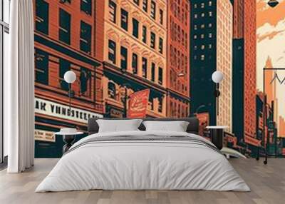 New york city nyc old retro style Illustration generative ai Wall mural