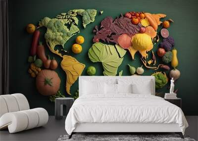 World map made of fresh vegatables Creative diet food healthy eating concept illustration generative ai Wall mural