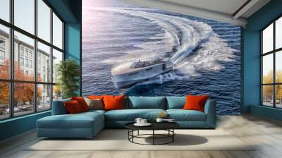 luxury motor boat, aerial view  Wall mural